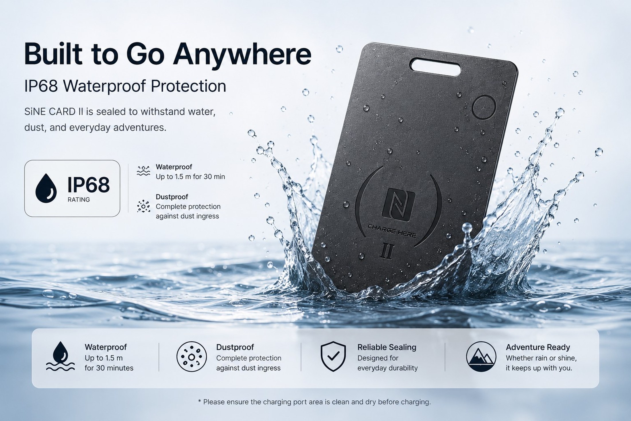 SiNE CARD II IP68 waterproof feature illustration